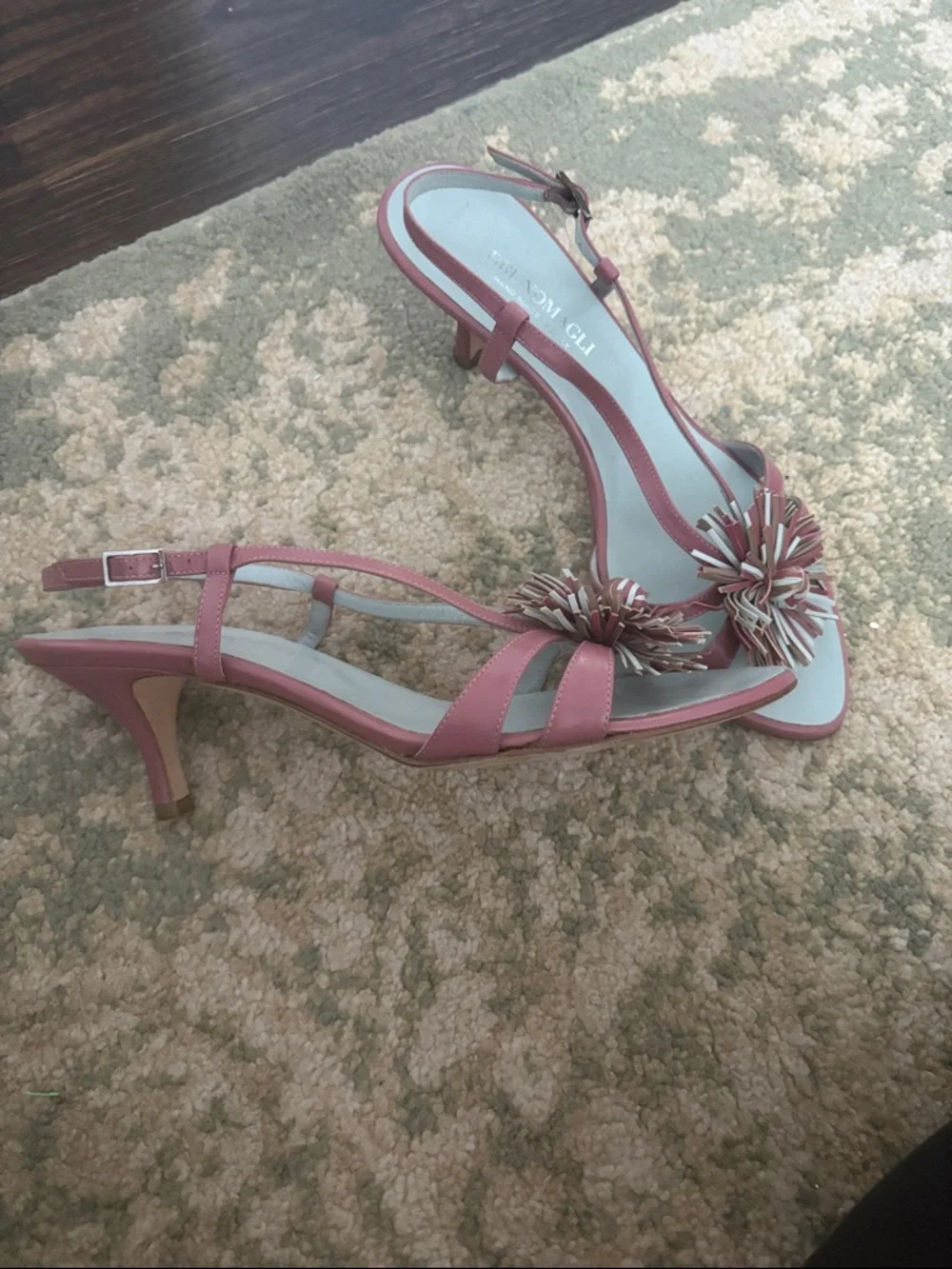 Bruno Magli Mauve Leather Pom-Pom kitten heel dress shoes sz 10 made in Italy